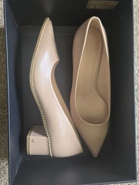 Coach Women's Nude Pointed Toe Flats with Gold Trim